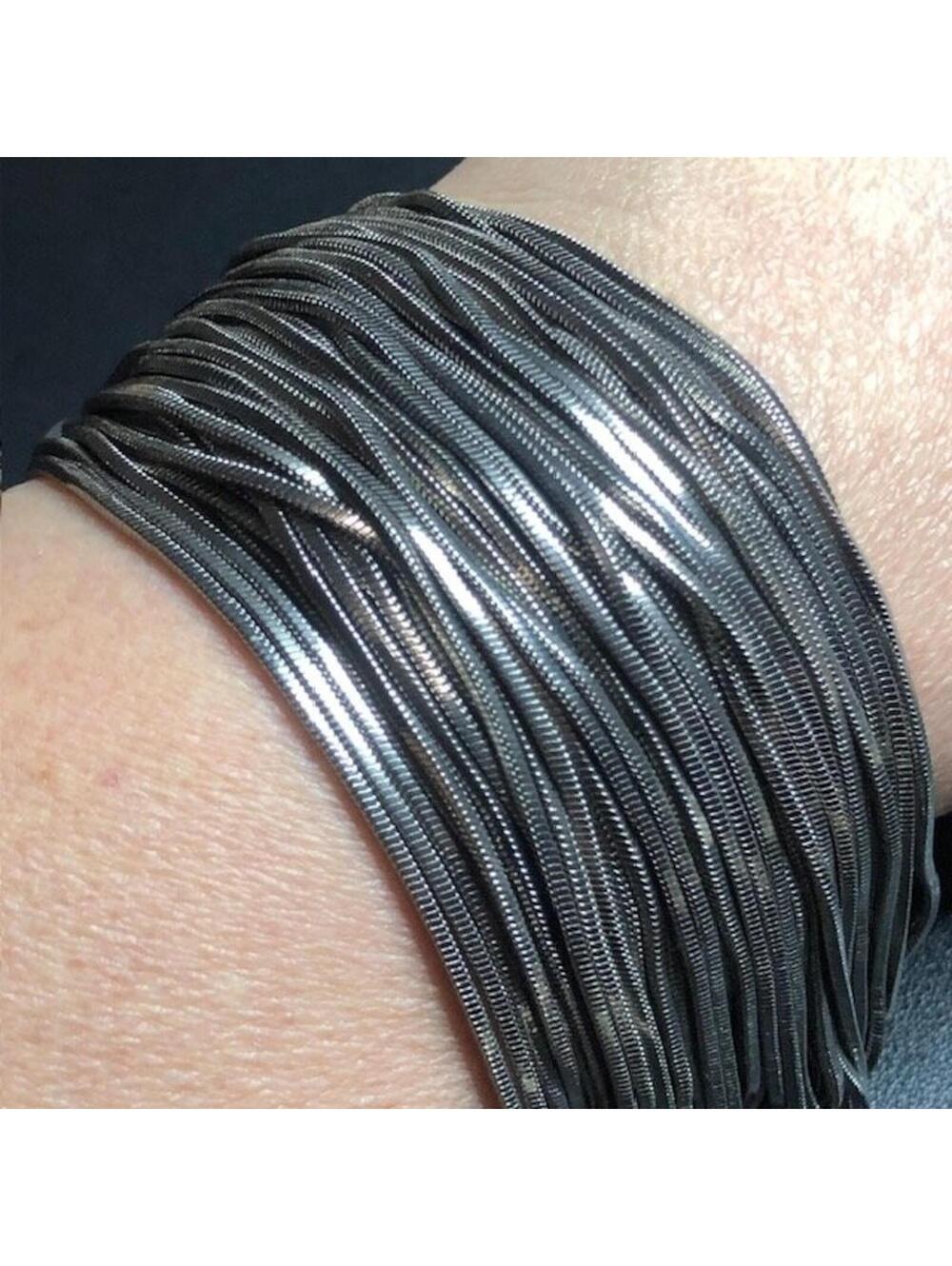 B4406 Cara NY Multi Strand Snake Chain Bracelet Adjustable Dark SilverTone 8-10"